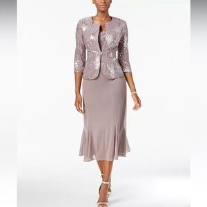 Alex Evenings Sequined A-Line Midi‎ Dress and Jacket